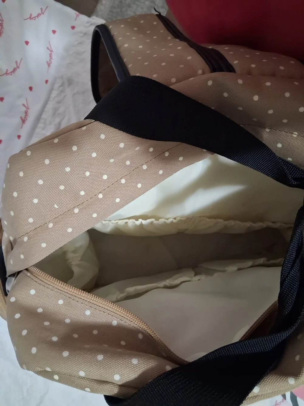 Unbranded Beige Polka Dot Men’s Tote Bag with Black Trim